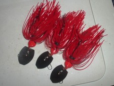 Custom Bass Bladed Jig Lot Of 3 Texas Red Shudder Bait Yank Tackle Exclusive WOW