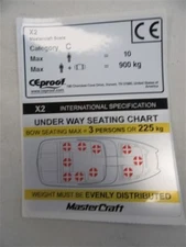 MASTER CRAFT X2 CATEGORY C INTERNATIONAL BOW SEATING MAX = 3 PERSONS DECAL BOAT