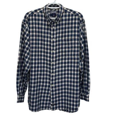 Structure | Vintage Blue White Orange Plaid Long Sleeve Button Shirt Flannel Med