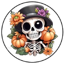 SKELETON WITH PUMPKINS HALLOWEEN ENVELOPE SEALS LABELS STICKERS PARTY FAVORS