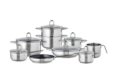 Topfset Induktion 15-tlg  Edelstahl Servierpfanne Stielkasserolle Milchtopf KHG