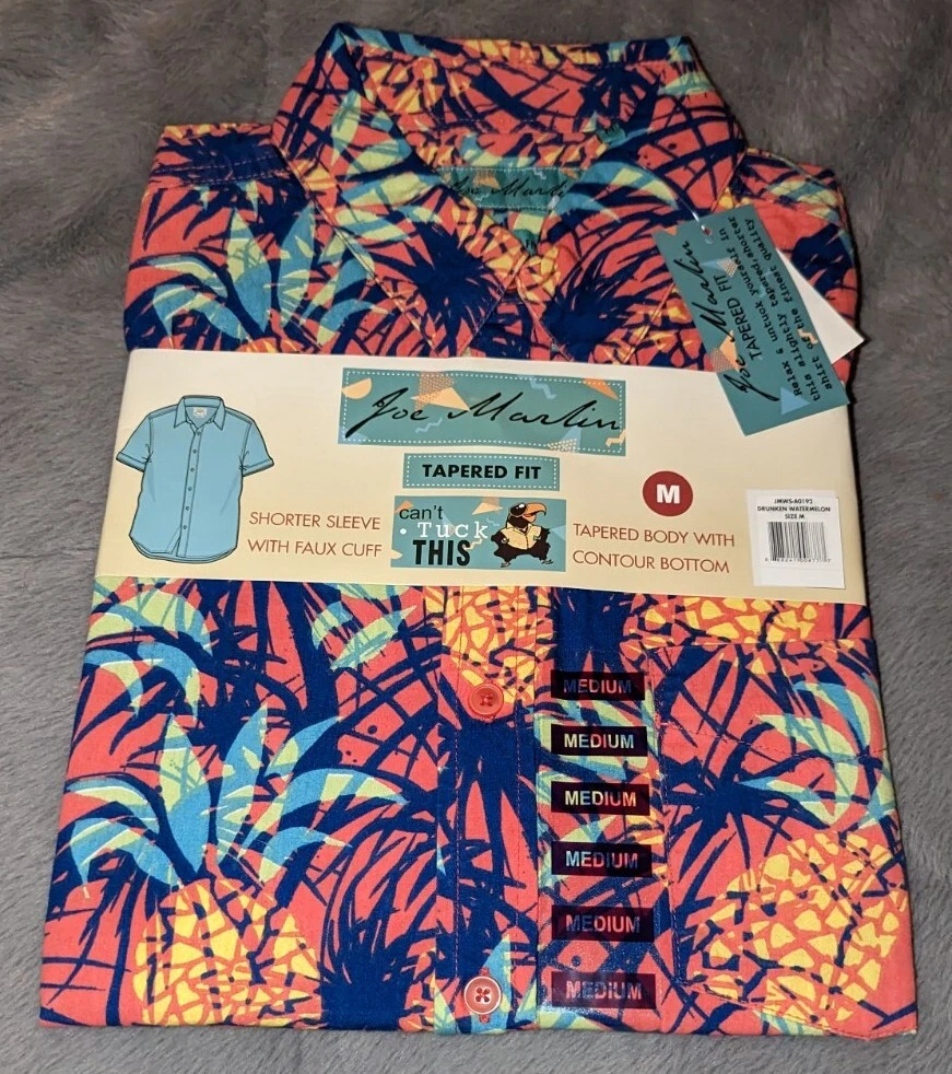 Joe Marlin Colorful Hawaiian Shirt M Tapered Fit Pineapple Theme Can't Tuck This