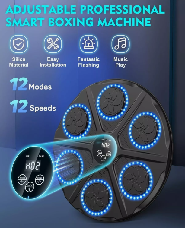 Macchina Da Boxe Musicale Con LED Dinamici E Bluetooth - Per Adulti E Bambini, 12 Velocità, Per Palestra Casa