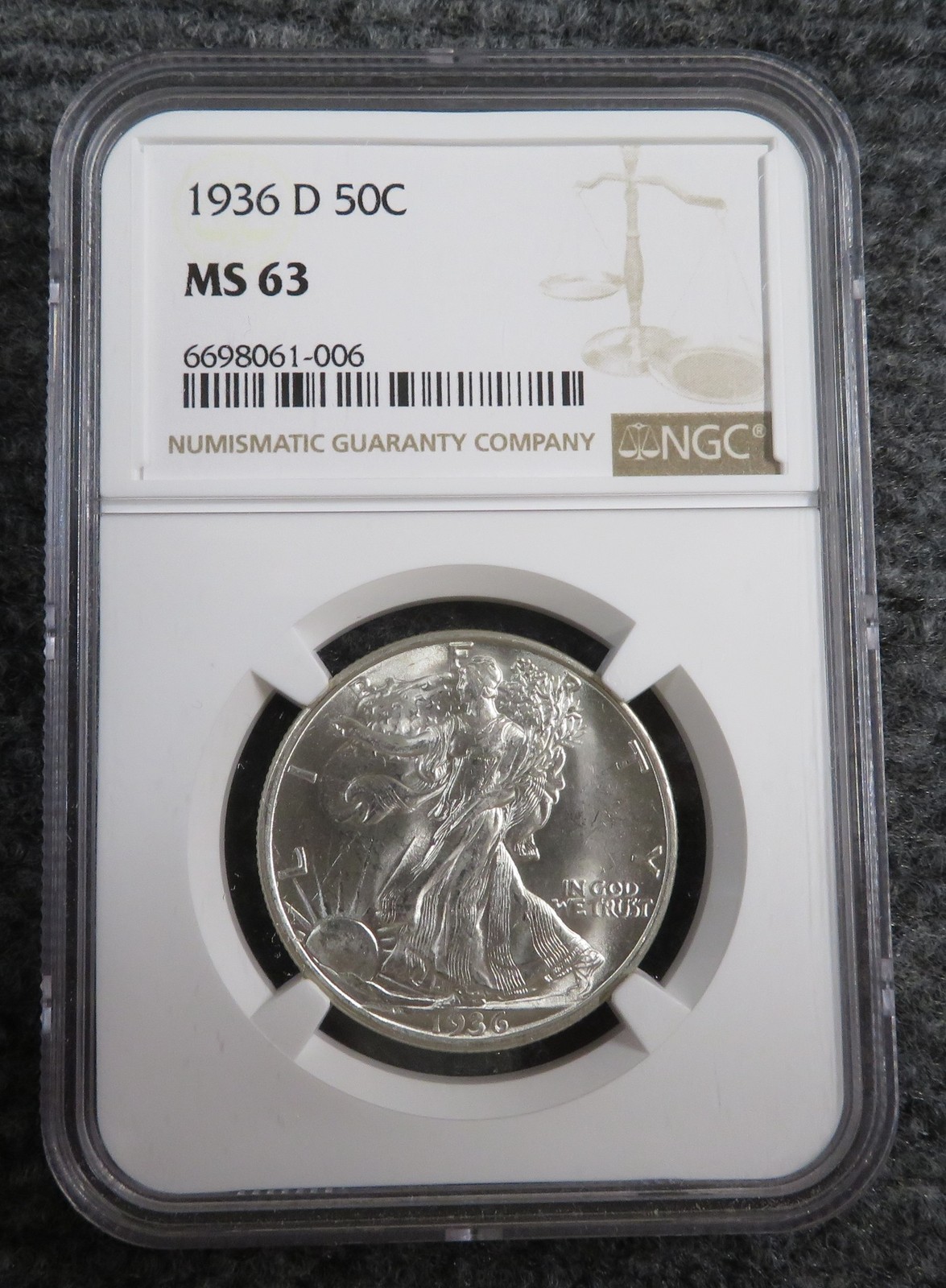 1936 D Walking Liberty Half Dollar - NGC MS63