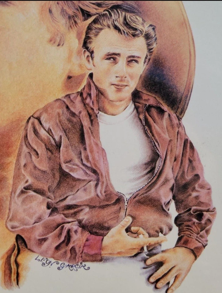 Arte impreso James Dean enmarcado vintage años 80 firmado Leon Garcia Foto 4 de 4