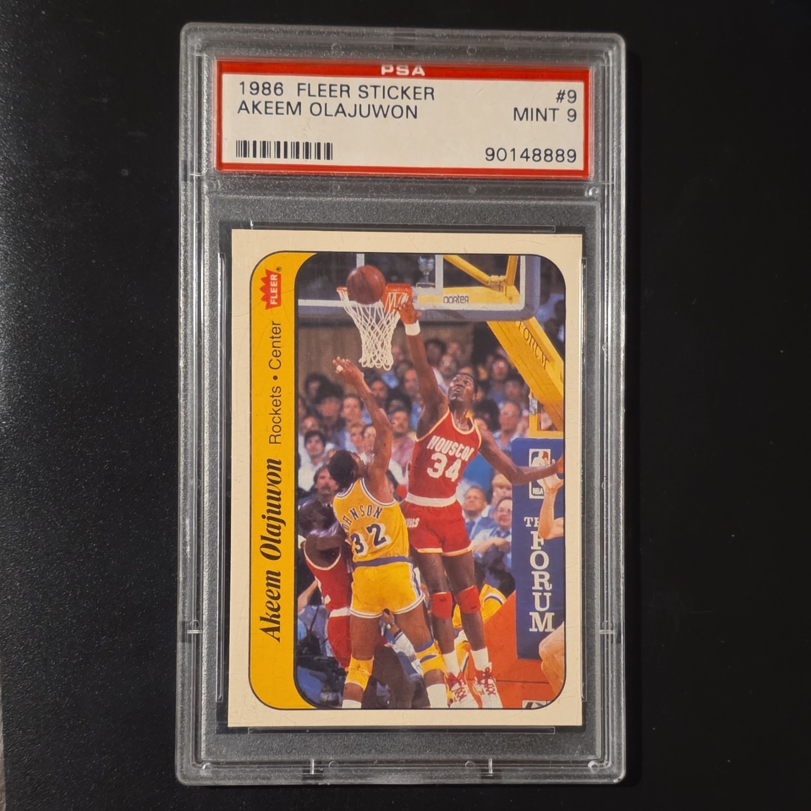 Fleer 1986-87 Sticker Rookie Akeem Olajuwon #9 Houston Rockets PSA 9 NBA