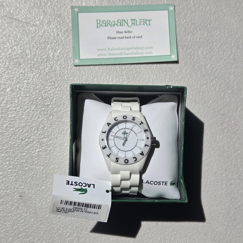 Lacoste Women's Biarritz White Ceramic Watch 2000672 *NEW * $315  Needs Battery