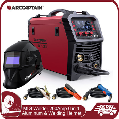 ARCCAPTAIN MIG Welder 200Amp 6 in 1 Aluminum LED Stick/Lift TIG & Welding Helmet