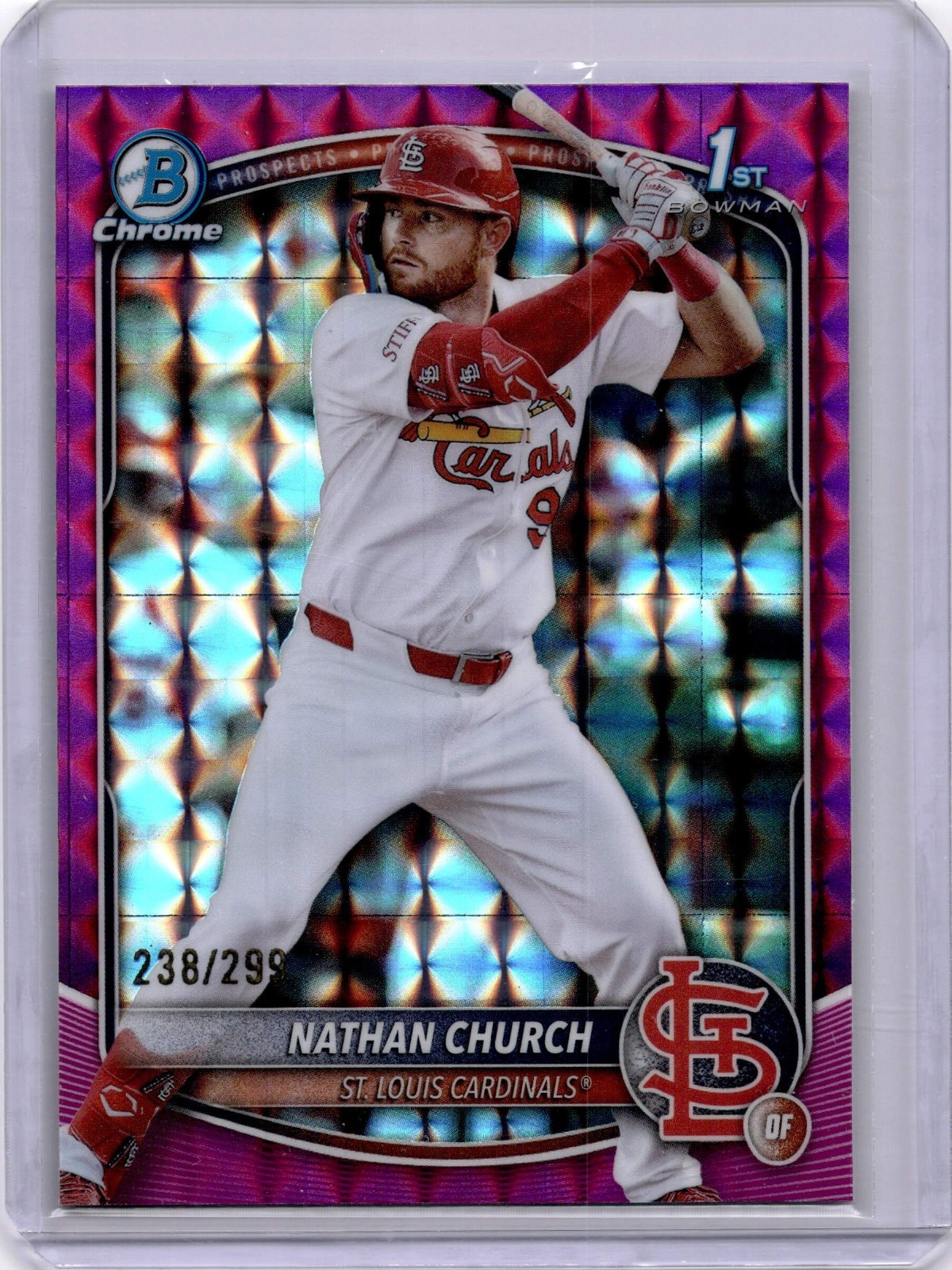 Nathan Church 1st 2025 Bowman Chrome Fuchsia Geometric /299 Cardinals #BCP-192