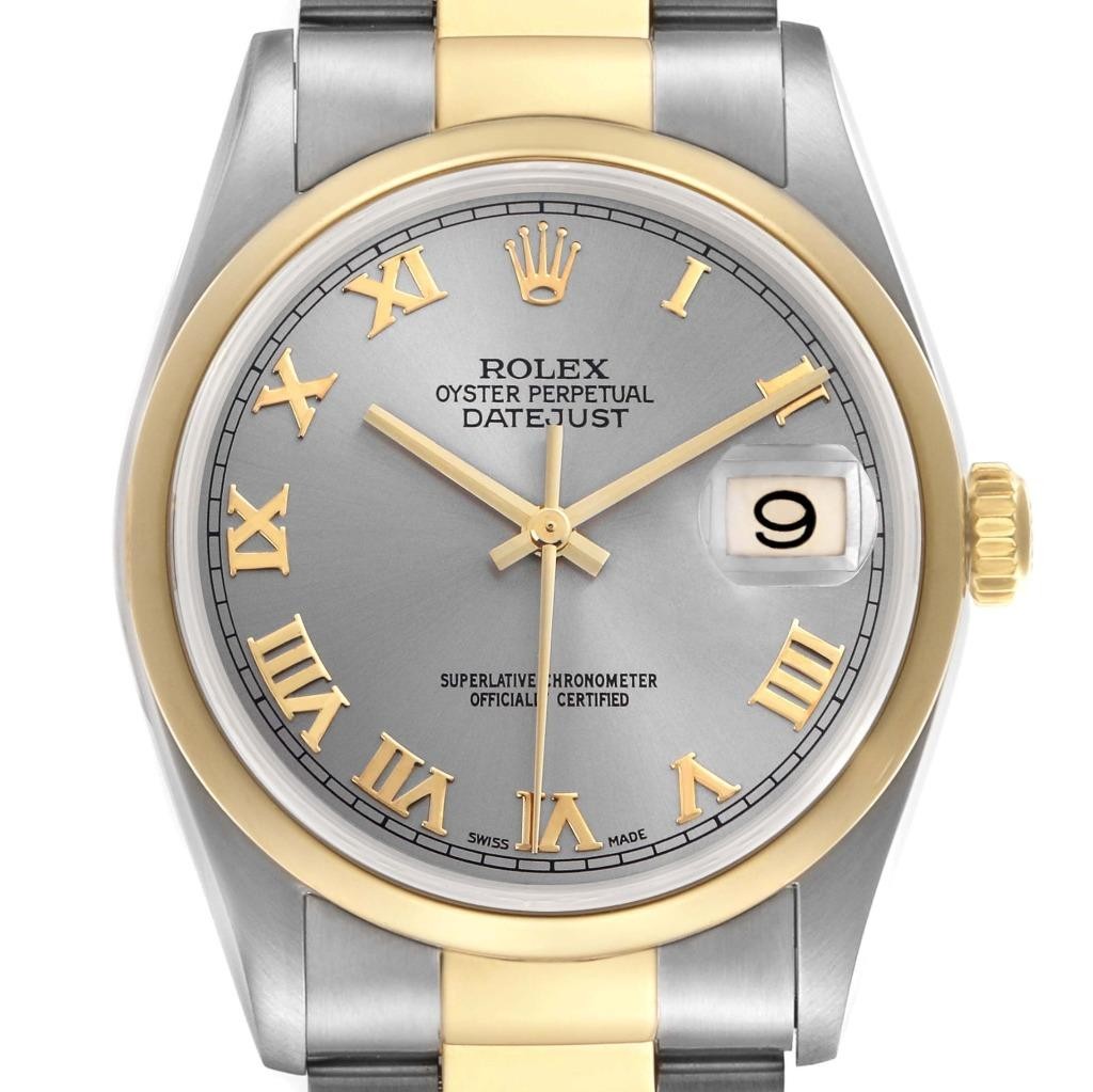 Rolex Datejust 16203 Steel Yellow Gold Slate Roman Dial Men's Watch