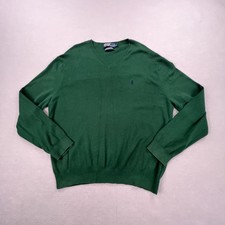 Polo Ralph Lauren Sweater Mens XL Green V Neck Pima Cotton Pullover Knit Pony