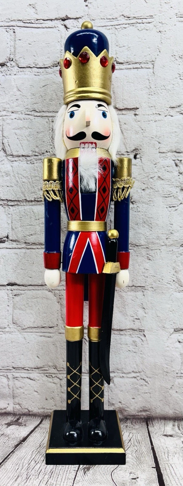Wooden Nutcracker King Red Blue Gold Crown Sword 20 Inch Holiday Decor