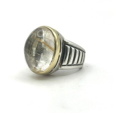 Lagos Vintage Caviar Rutilated Quartz Cabochon , Silver & 18 Kt Gold Ring Size 7