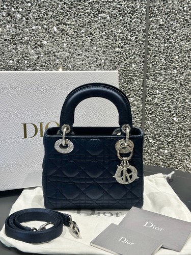 Authentic Pre‑owned Dior Mini Lady Dior Iridescent Blue Satin Cannage Crystal