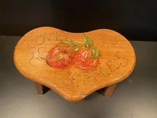 Vintage Hand Painted Apples Wood Plant Stand Country