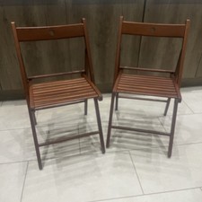 Set Of 2 IKEA Terje Wooden Folding Chairs With Slatted Seats & Backrests
