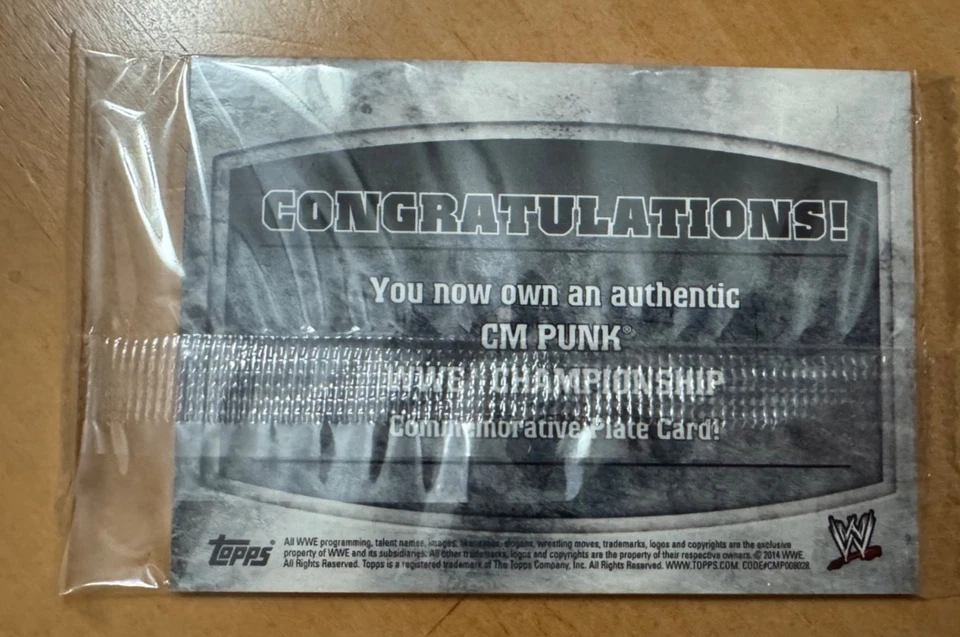 Placa de Campeonato Conmemorativa Punk Topps WWE CM 2014 NUEVA SELLADA Foto 2 de 2