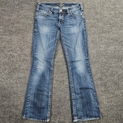 Silver Aiko Bootcut Jeans Women's 31 Denim Low Rise Distressed Dark Wash Stretch