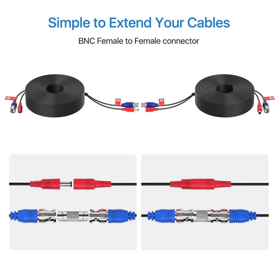 4 Pack 100ft 30 Meters 2-in-1 Video Power Cable BNC Extension Surveillance - Image 2 of 4