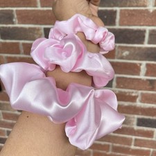 3 New Pink Satin Scrunchies Hair Tie XLarge, Large, Small Set