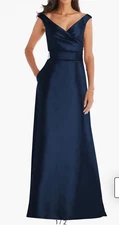 Alfred Sung Satin Twill Gown, Sz 14R, New,navy