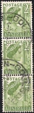 1951 2d Queen (Mother) Elizabeth coil perf strip of 3, used