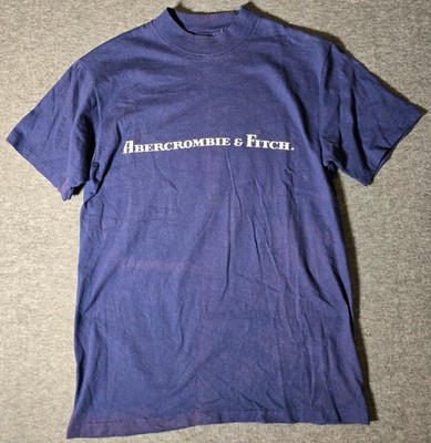Vtg Abercrombie & Fitch Shirt Mens M Navy Spell Out Logo Single Stitch