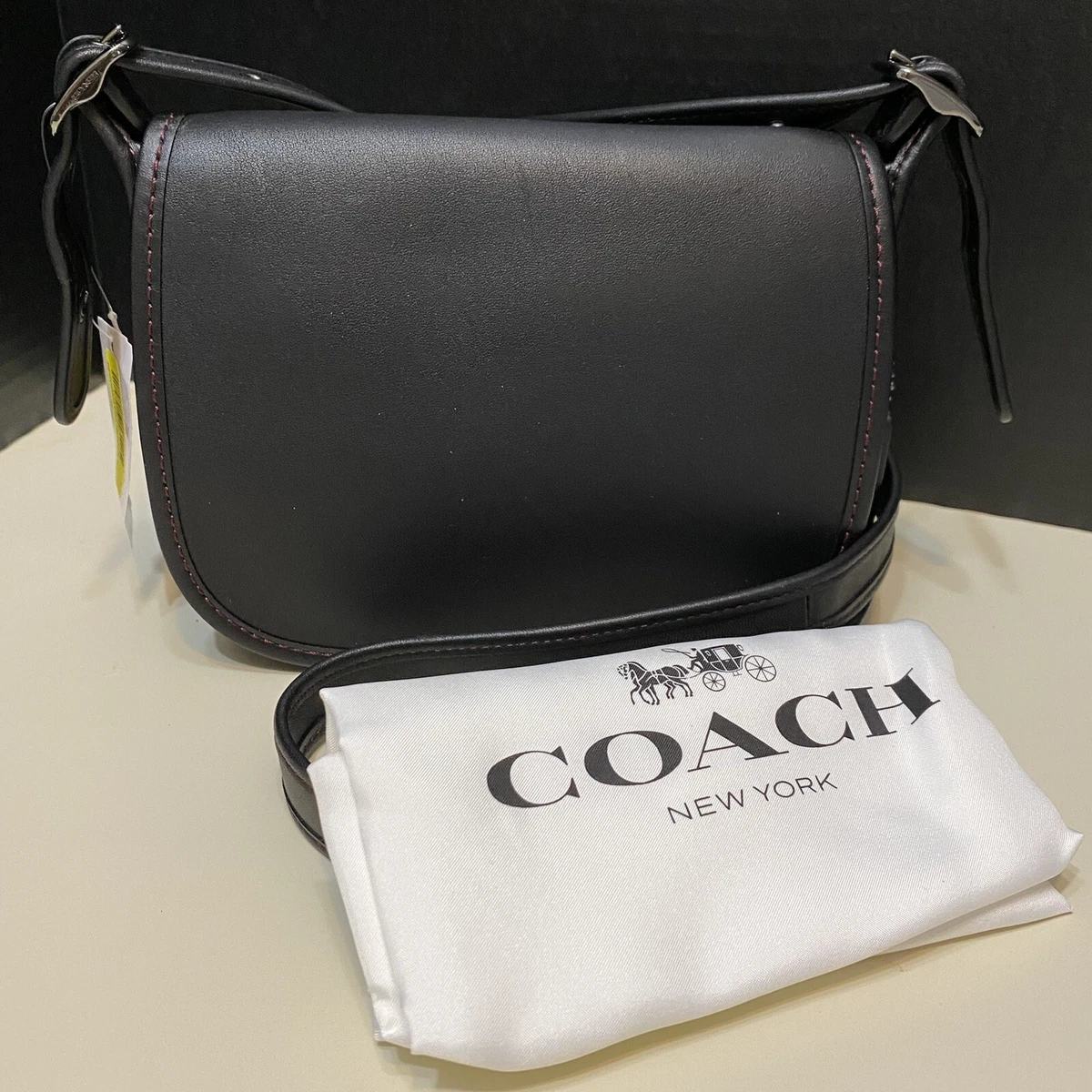 Coach BLACK Mini Saddle Bag 18 Leather Crossbody Shoulder Bag 57731 NEW 225