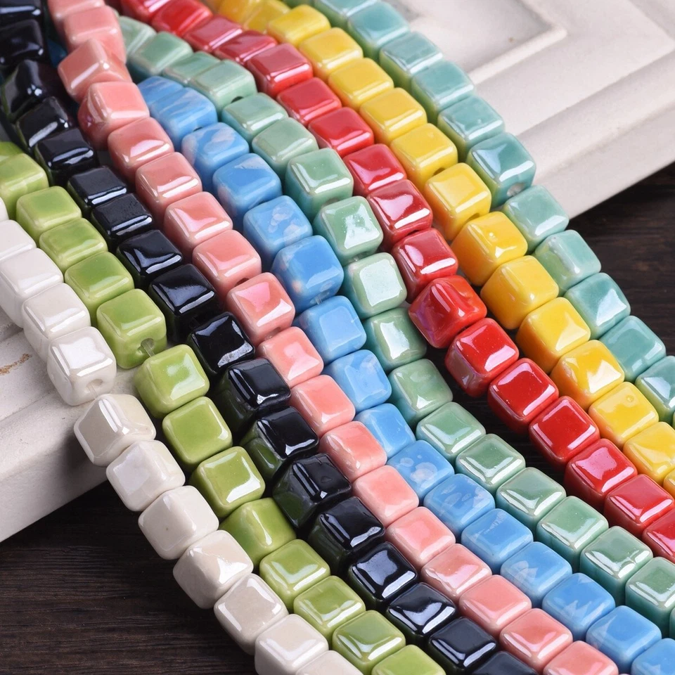 20pcs Shiny Glossy 6mm 8mm 10mm Cube Ceramic Porcelain Loose Beads DIY Jewelry - Image 2 of 3