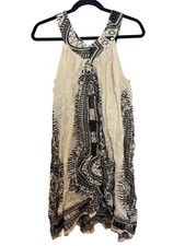 Vintage Black & White Sleeveless Boho Print Rayon dress By Sapogee Size S