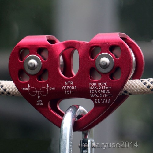 Zip Line Cable Trolley Outdoor Military Rock Climbing Dual Pulley 25KN