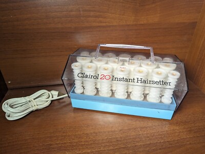 Vtg Clairol 20 Instant Curler def Sizes Hairsetter Hot Rollers Blue TESTED  A+