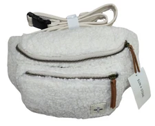Sun + Stone Fleece Zippered Dual Compartment Men's Waist Belt Bag NWT Off White