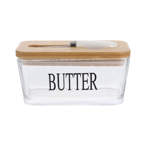 1 Set Butter Dish with Knife Storage Airtight Seal Lids Glass Butter Keeper