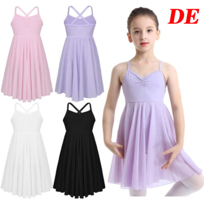 DE Mädchen Ballett Tanzkleid Gymnastik Trikot mit Chiffon Rock Tanzen Kleid