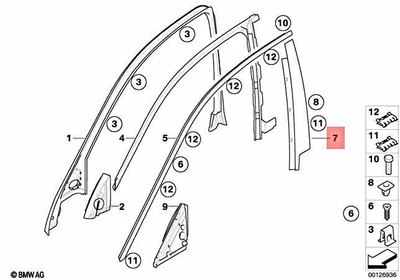 Genuine BMW E60 E61 520d Finisher Window Frame B-Pillar Fl Door 