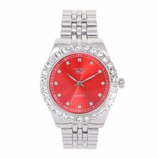 Iced Watch Bling Rapper Simulate Diamond Metal Silver Red Classic Luxury Cubic