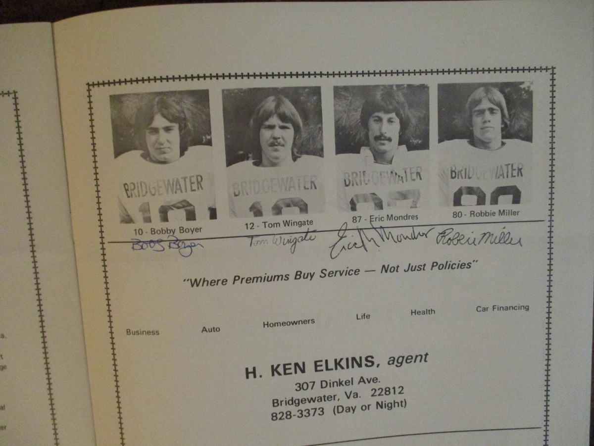 1975 BRIDGEWATER College Football Program(35 Signed/w/TOM WINGATE/JAMES  ANDERSON | eBay