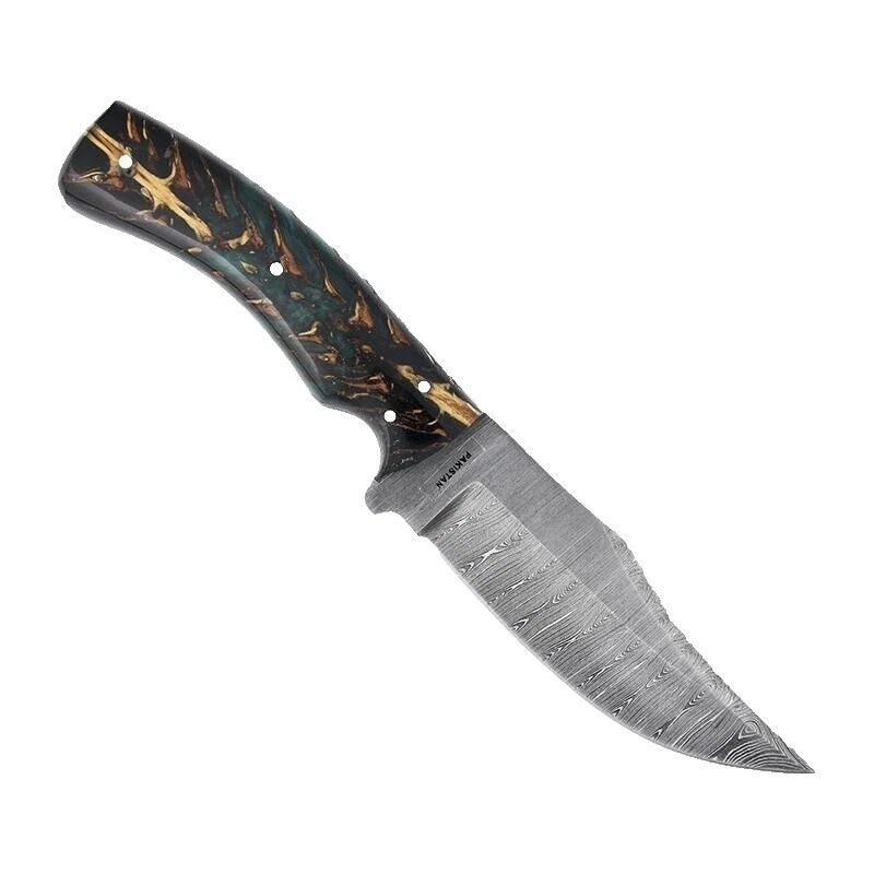 Damascus Steel Blade Wood Handle Everyday Carry Collectible Modern Factory Manufactured Fixed Blade Knives