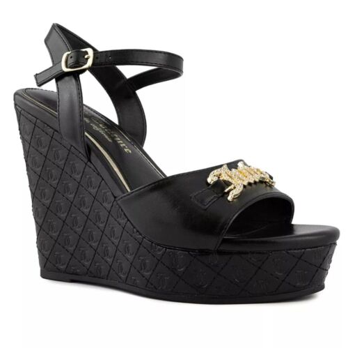 Juicy Couture Harlowe Black Wedge Sandal Size 8 - Picture 1 of 9