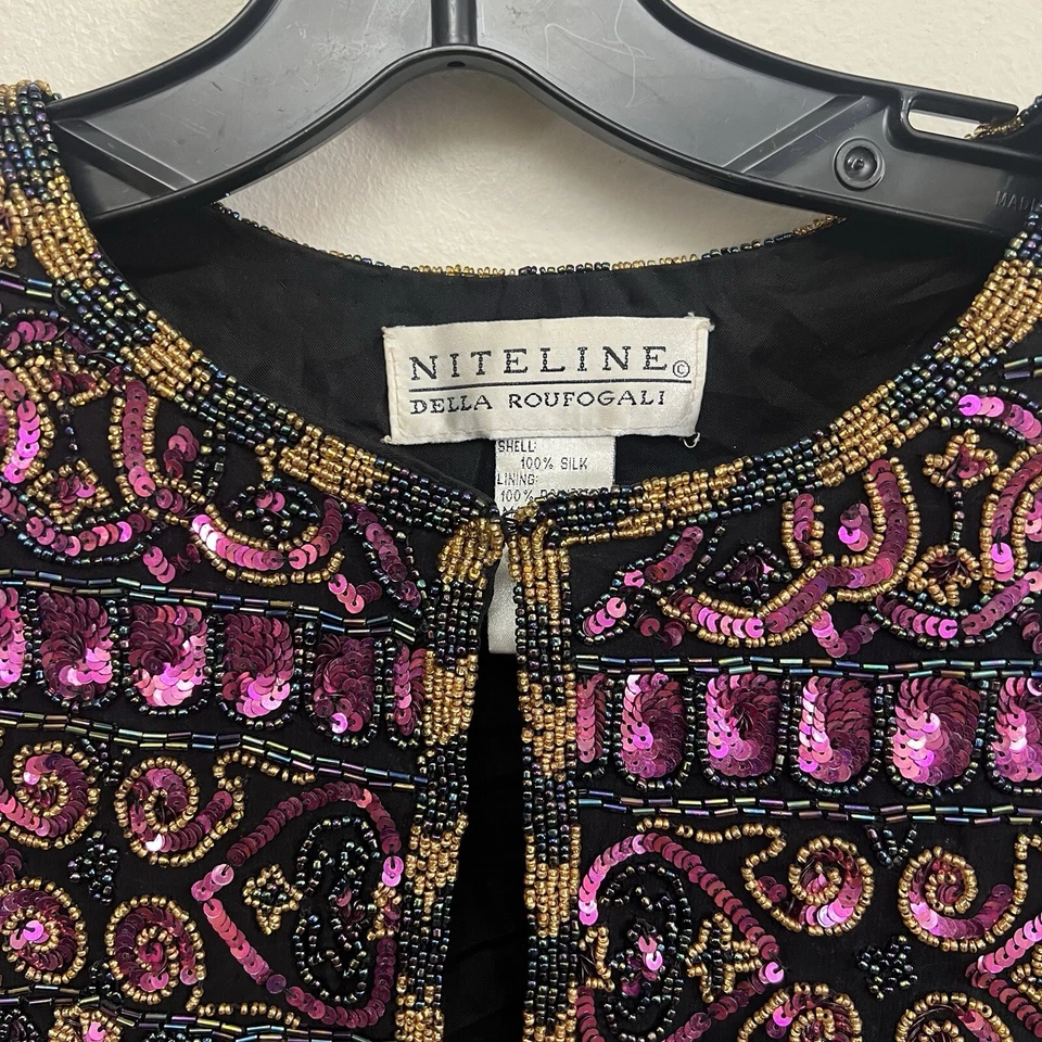 Chaqueta Niteline Della Roufogali con cuentas de lentejuelas para mujer M seda multicolor Foto 2 de 4