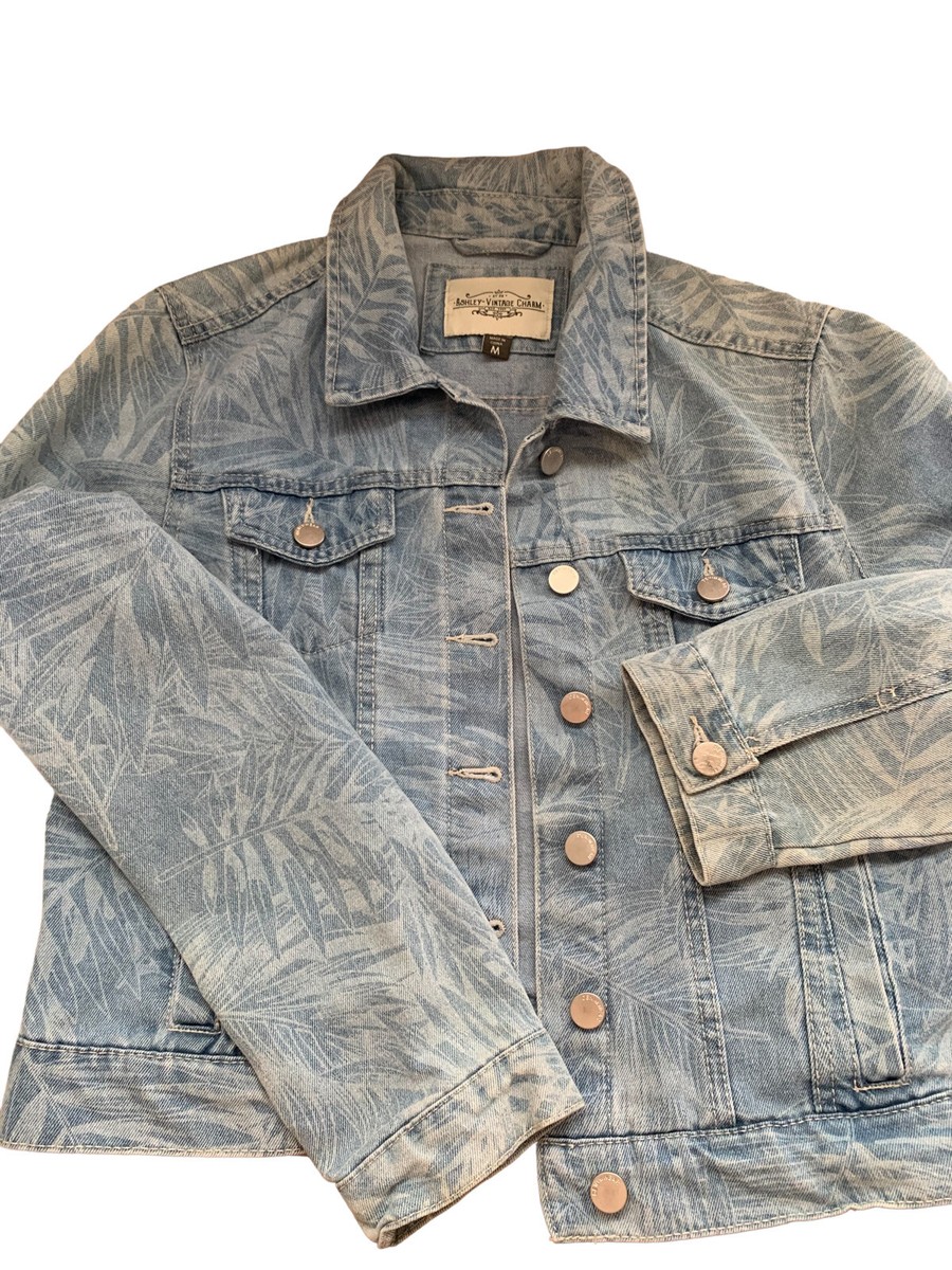 Ashley Vintage Charm Jean Jacket Women's Long Blue Distressed