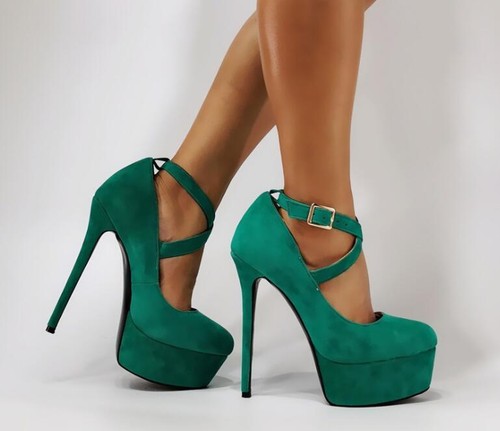 Womens Fashion Sexy Round Toe Cross Ankle Strap Shoes Pumps High Heels Platform - Picture 3 of 5