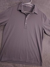 Criquet Polo Shirt Mens Medium Performance Stretch Polyester Blend Striped Golf
