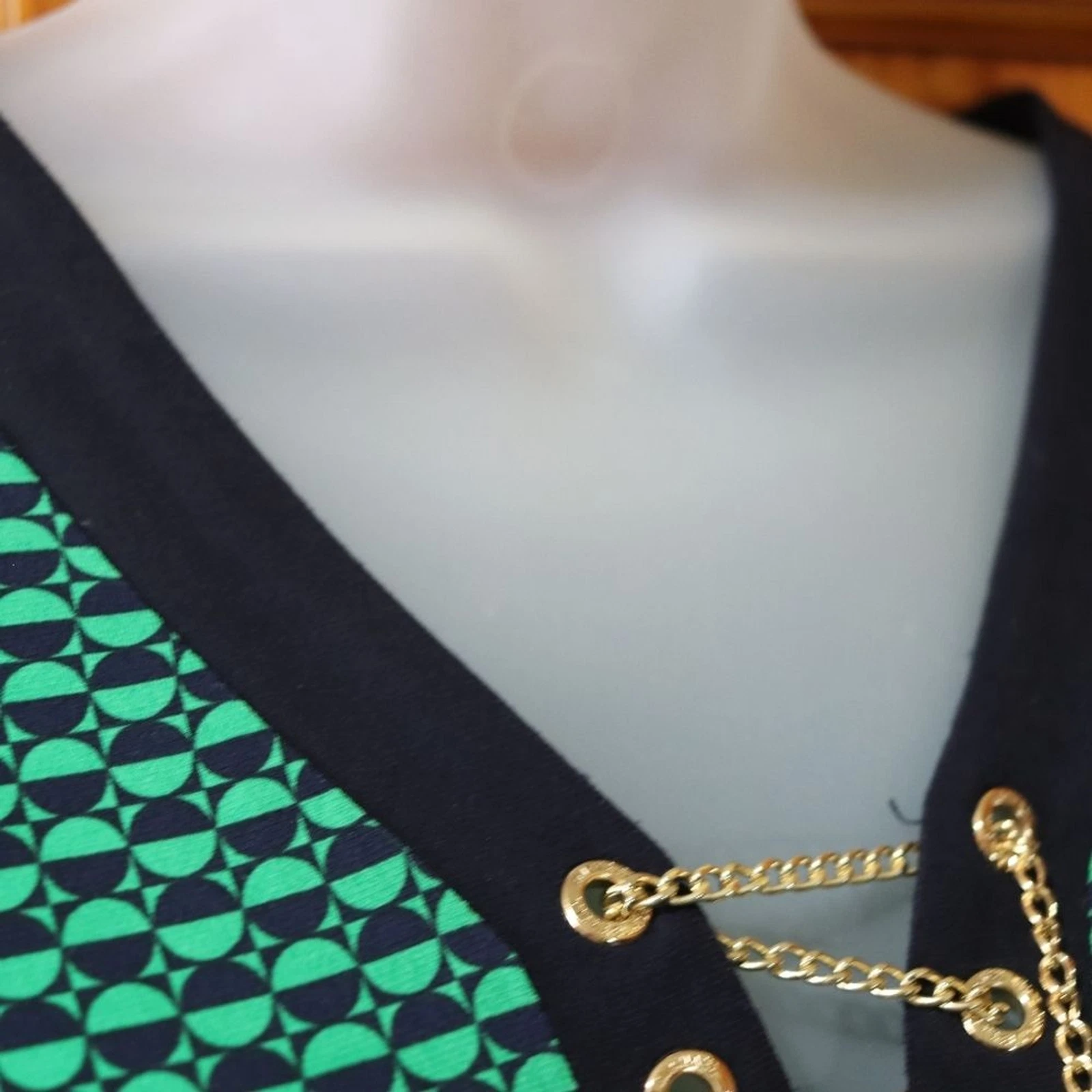 Abito corsetto Michael Michael Kors verde geometrico Y2K catena oro 12