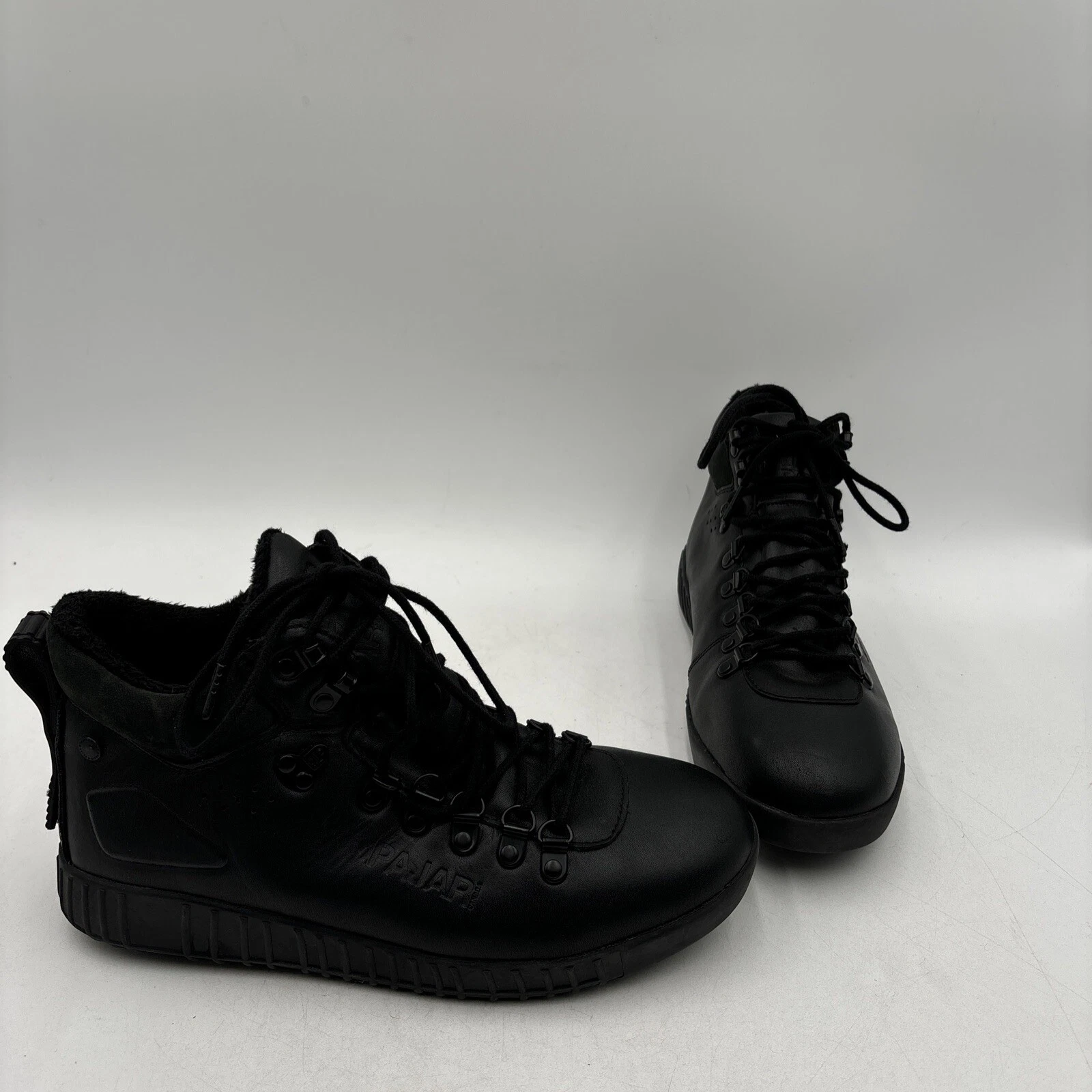 PAJAR Pacer Black Faux Fur-Lined Leather Lace Up Low Top Sneaker Boot, Men 8-8.5