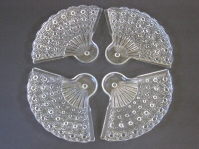 Vintage Anchor Hocking Daisy Button Fan Shaped Pressed Glass Serva-Snack Plates
