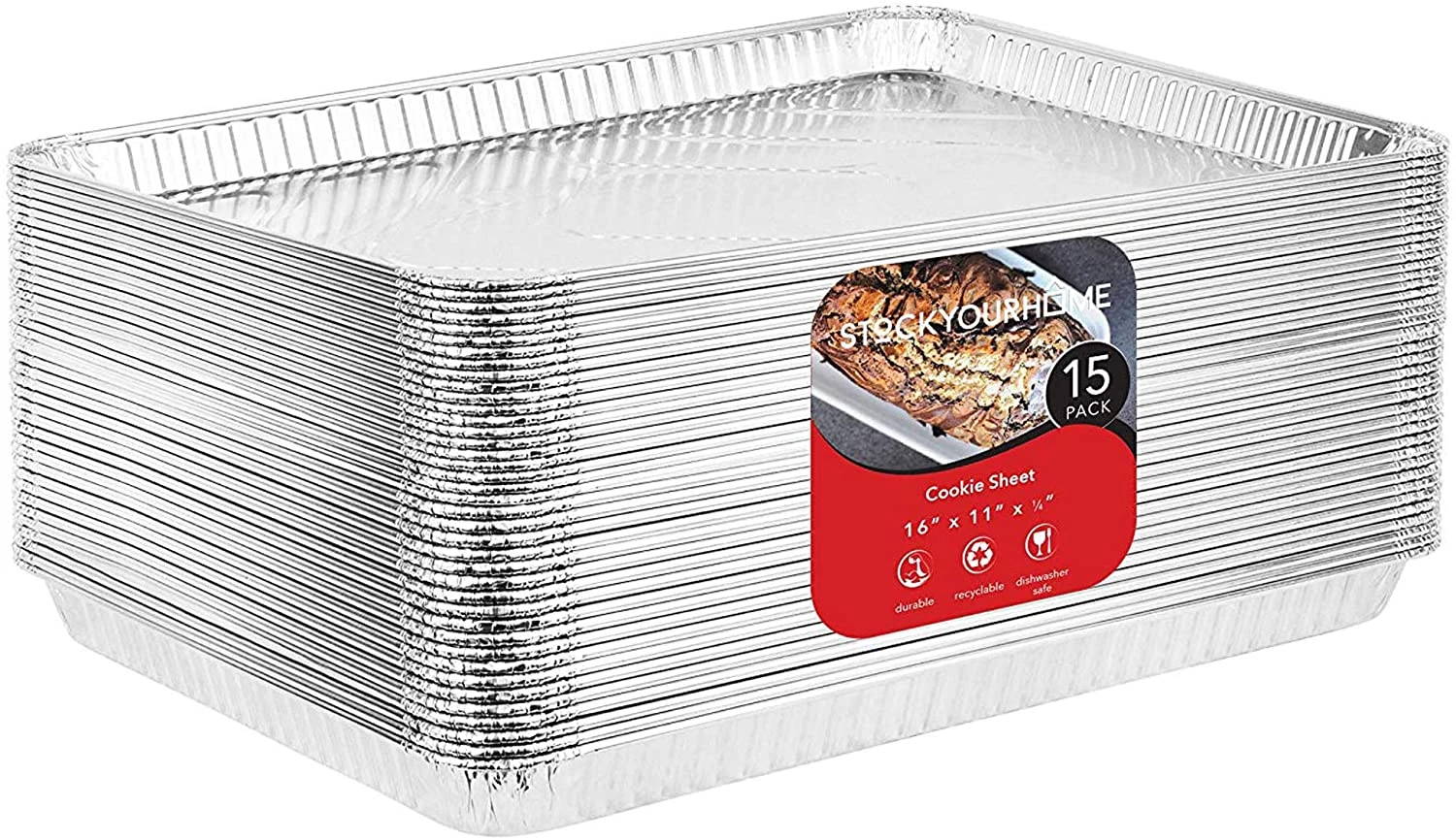 Aluminum Pans Cookie Sheet Baking Pans (15 Pack) Disposable Aluminum Foil Trays