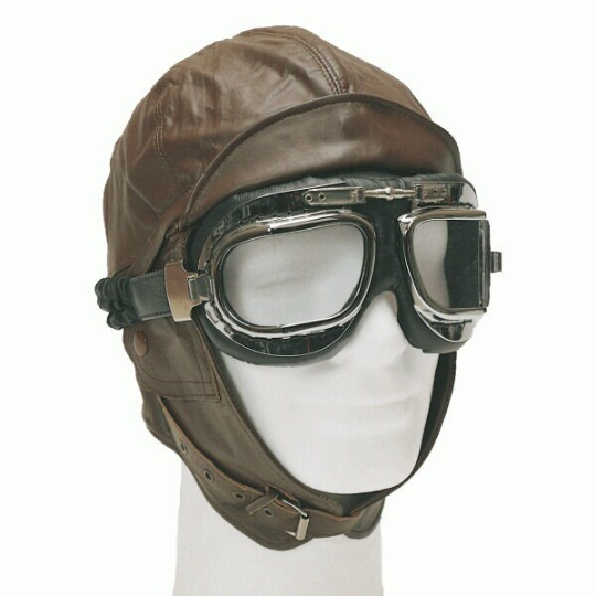 Mil-Tec Leather Flight Hood Brown Aviation Pilot Helmet WW1 Repro