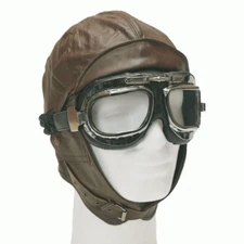 Mil-Tec Leather Flight Hood Brown Aviation Pilot Helmet WW1 Repro Cap